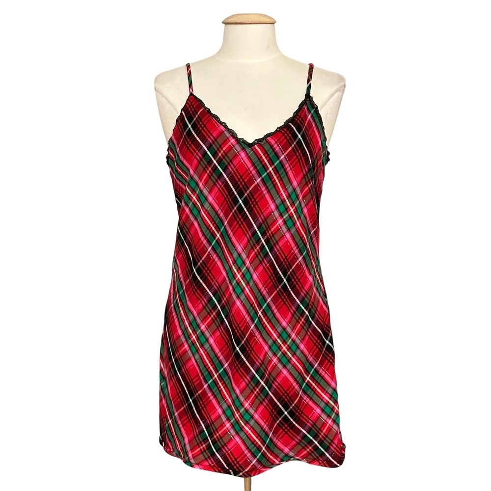 Victorias Secret Womens Chemise Nightgown L Tartan Plaid Slip Dress Preppy Y2K